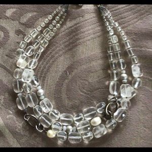 MULTI STRAND BEADED, PEARL, SILVER NECKLACE